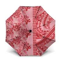 Red Hibiscus Monstera Seamless Kakau Hawaii Umbrella LT14 One Size Folded 11.42 inch Opened Diameter 37.4 inch Red - Polynesian Pride