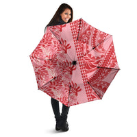 Red Hibiscus Monstera Seamless Kakau Hawaii Umbrella LT14 - Polynesian Pride