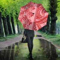 Red Hibiscus Monstera Seamless Kakau Hawaii Umbrella LT14 - Polynesian Pride