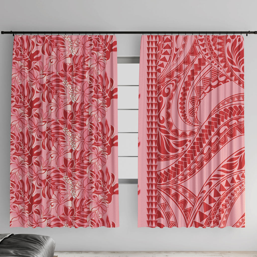Red Hibiscus Monstera Seamless Kakau Hawaii Window Curtain
