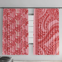 Red Hibiscus Monstera Seamless Kakau Hawaii Window Curtain