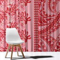 Red Hibiscus Monstera Seamless Kakau Hawaii Window Curtain
