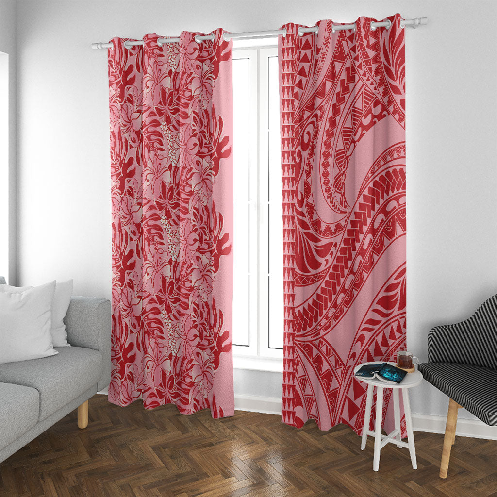 Red Hibiscus Monstera Seamless Kakau Hawaii Window Curtain