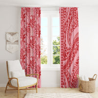Red Hibiscus Monstera Seamless Kakau Hawaii Window Curtain