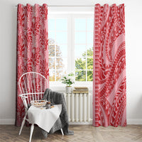 Red Hibiscus Monstera Seamless Kakau Hawaii Window Curtain
