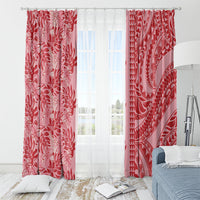 Red Hibiscus Monstera Seamless Kakau Hawaii Window Curtain