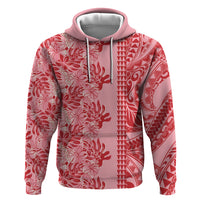 Red Hibiscus Monstera Seamless Kakau Hawaii Zip Hoodie