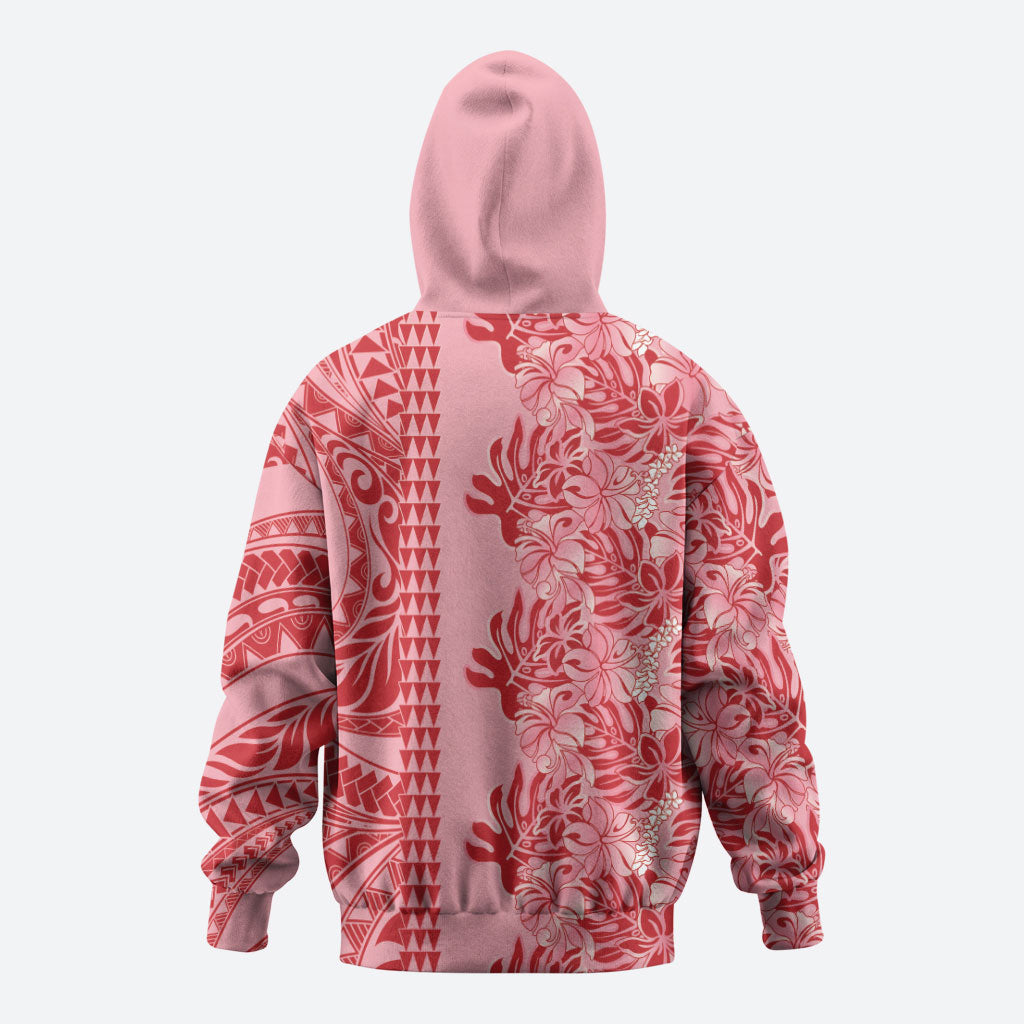 Red Hibiscus Monstera Seamless Kakau Hawaii Zip Hoodie
