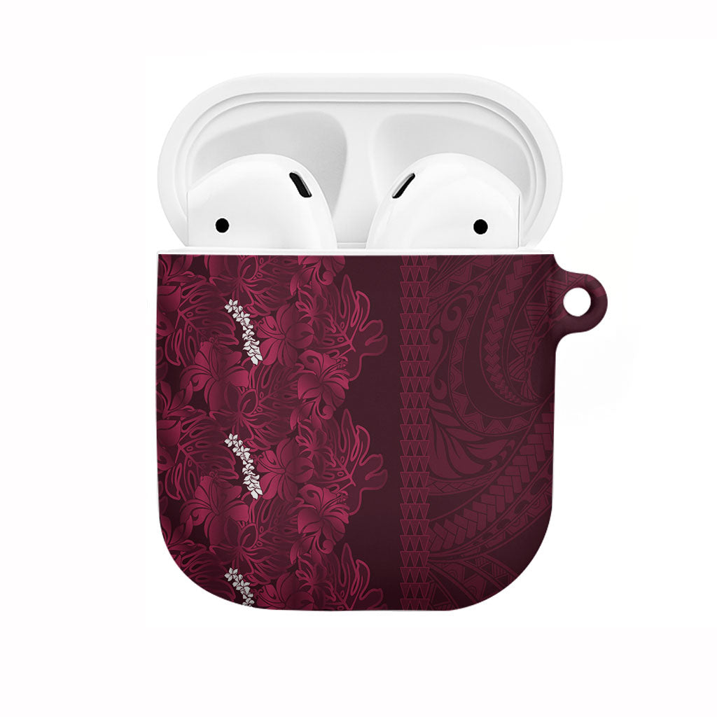 Burgundy Hibiscus Monstera Seamless Kakau Hawaii AirPods Case LT14 Burgundy - Polynesian Pride