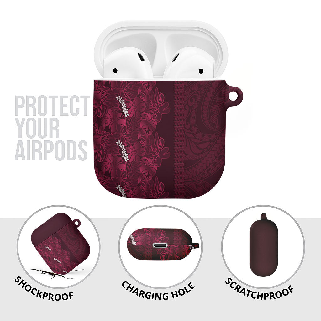 Burgundy Hibiscus Monstera Seamless Kakau Hawaii AirPods Case LT14 - Polynesian Pride