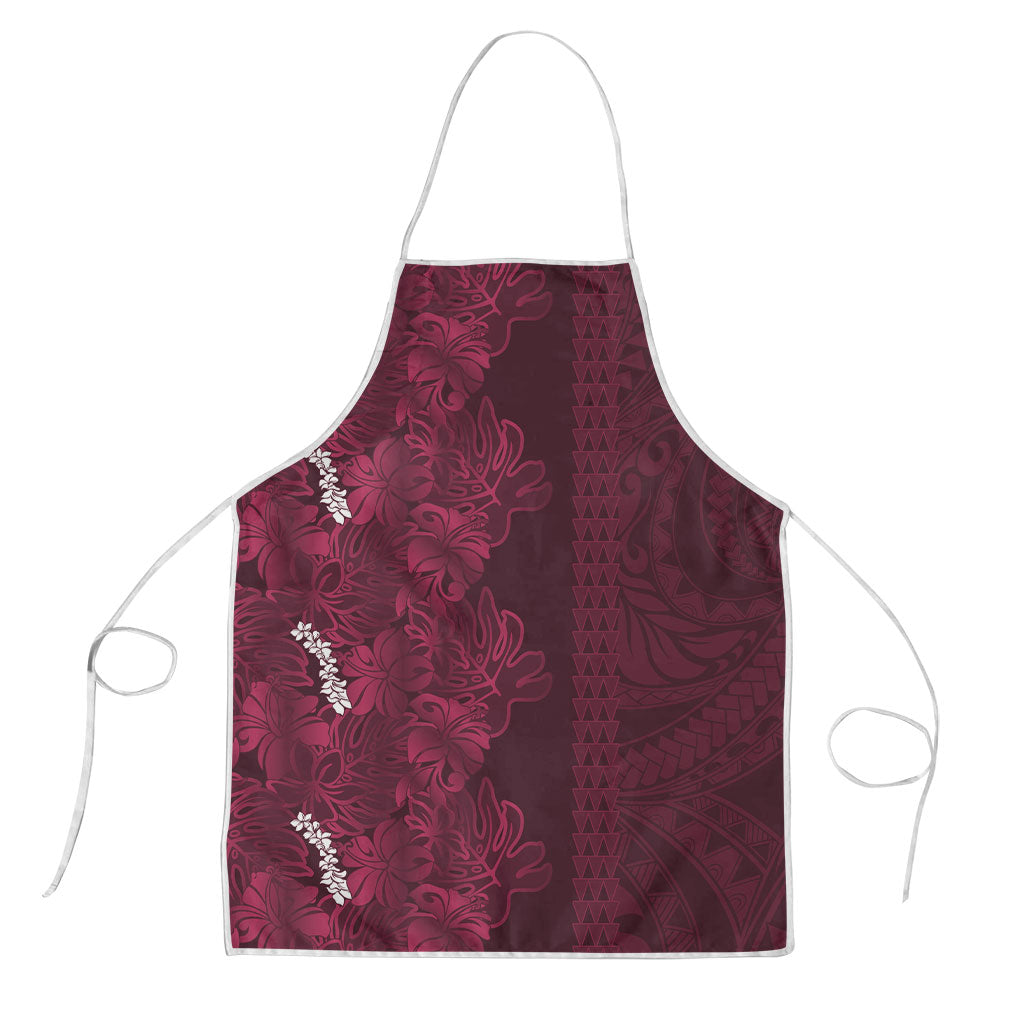 Burgundy Hibiscus Monstera Seamless Kakau Hawaii Apron