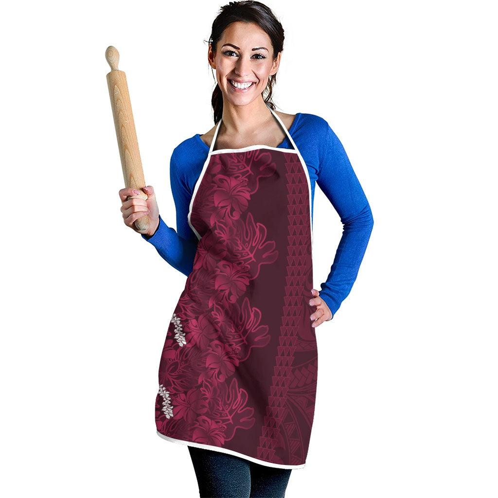 Burgundy Hibiscus Monstera Seamless Kakau Hawaii Apron