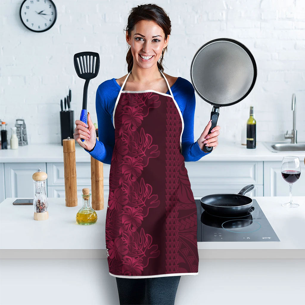 Burgundy Hibiscus Monstera Seamless Kakau Hawaii Apron