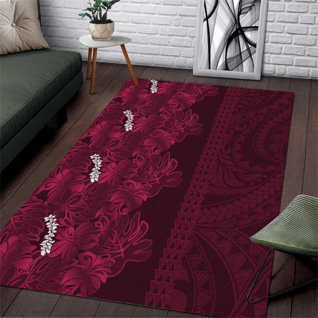Burgundy Hibiscus Monstera Seamless Kakau Hawaii Area Rug