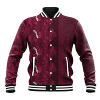Burgundy Hibiscus Monstera Seamless Kakau Hawaii Baseball Jacket