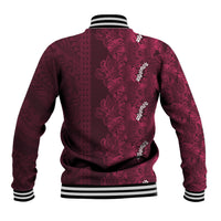 Burgundy Hibiscus Monstera Seamless Kakau Hawaii Baseball Jacket