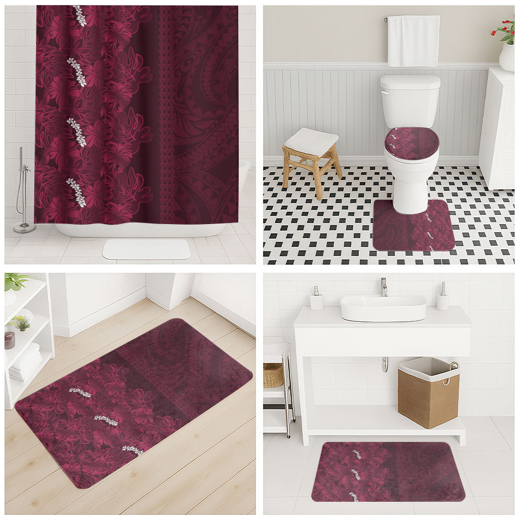 Burgundy Hibiscus Monstera Seamless Kakau Hawaii Bathroom Set