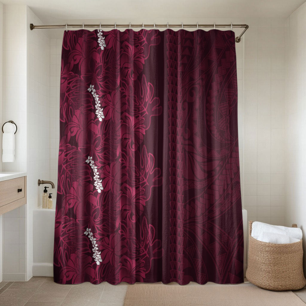 Burgundy Hibiscus Monstera Seamless Kakau Hawaii Bathroom Set