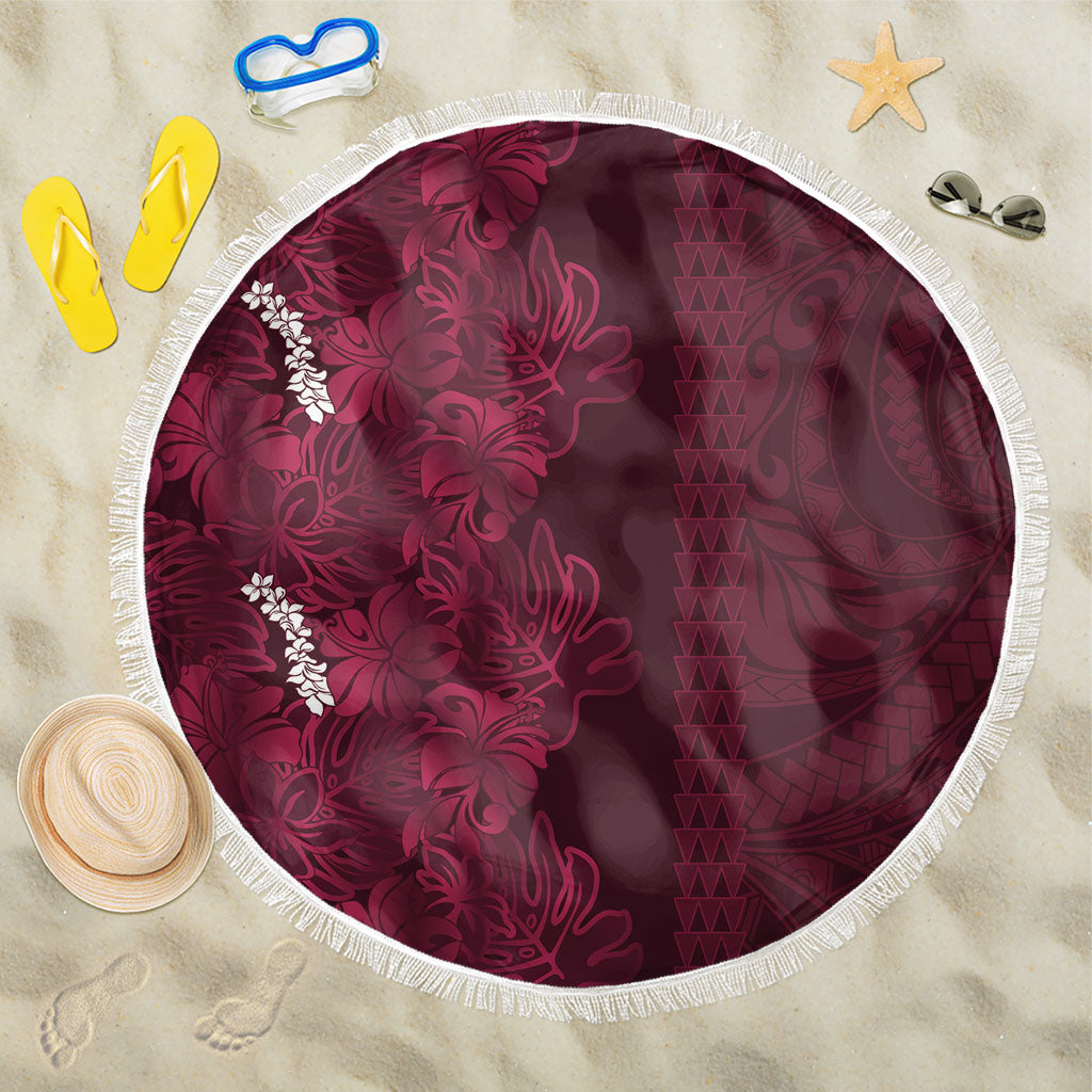 Burgundy Hibiscus Monstera Seamless Kakau Hawaii Beach Blanket
