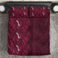 Burgundy Hibiscus Monstera Seamless Kakau Hawaii Bedding Set