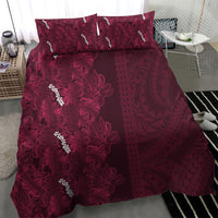 Burgundy Hibiscus Monstera Seamless Kakau Hawaii Bedding Set