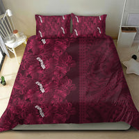 Burgundy Hibiscus Monstera Seamless Kakau Hawaii Bedding Set