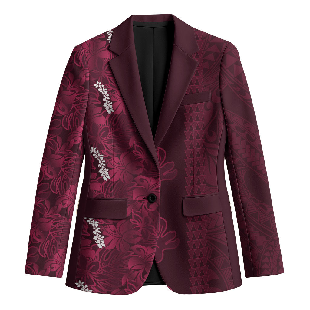 Burgundy Hibiscus Monstera Seamless Kakau Hawaii Blazer LT14 Unisex Burgundy - Polynesian Pride
