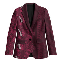 Burgundy Hibiscus Monstera Seamless Kakau Hawaii Blazer LT14 Unisex Burgundy - Polynesian Pride
