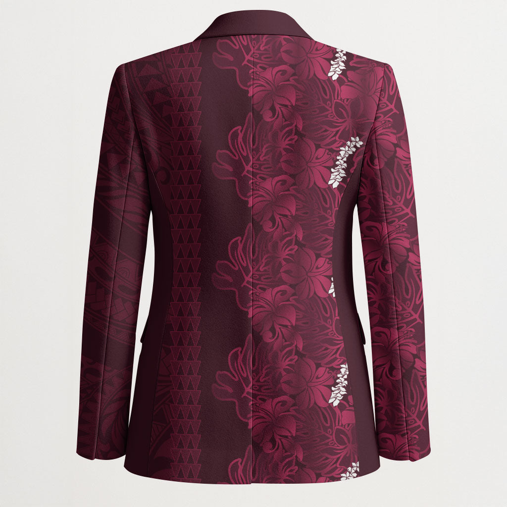Burgundy Hibiscus Monstera Seamless Kakau Hawaii Blazer LT14 - Polynesian Pride