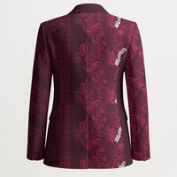 Burgundy Hibiscus Monstera Seamless Kakau Hawaii Blazer LT14 - Polynesian Pride
