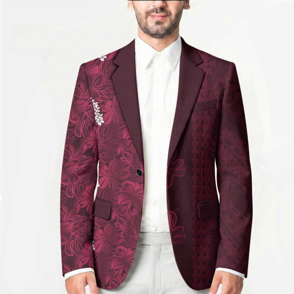 Burgundy Hibiscus Monstera Seamless Kakau Hawaii Blazer LT14 - Polynesian Pride