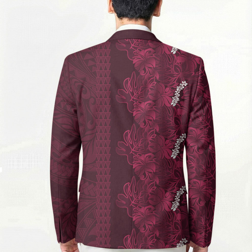 Burgundy Hibiscus Monstera Seamless Kakau Hawaii Blazer LT14 - Polynesian Pride