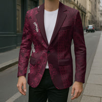 Burgundy Hibiscus Monstera Seamless Kakau Hawaii Blazer LT14 - Polynesian Pride