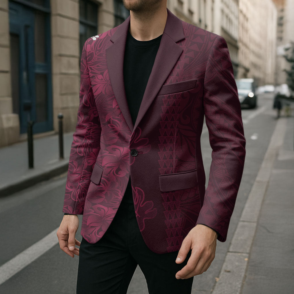 Burgundy Hibiscus Monstera Seamless Kakau Hawaii Blazer LT14 - Polynesian Pride