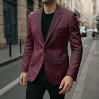 Burgundy Hibiscus Monstera Seamless Kakau Hawaii Blazer LT14 - Polynesian Pride