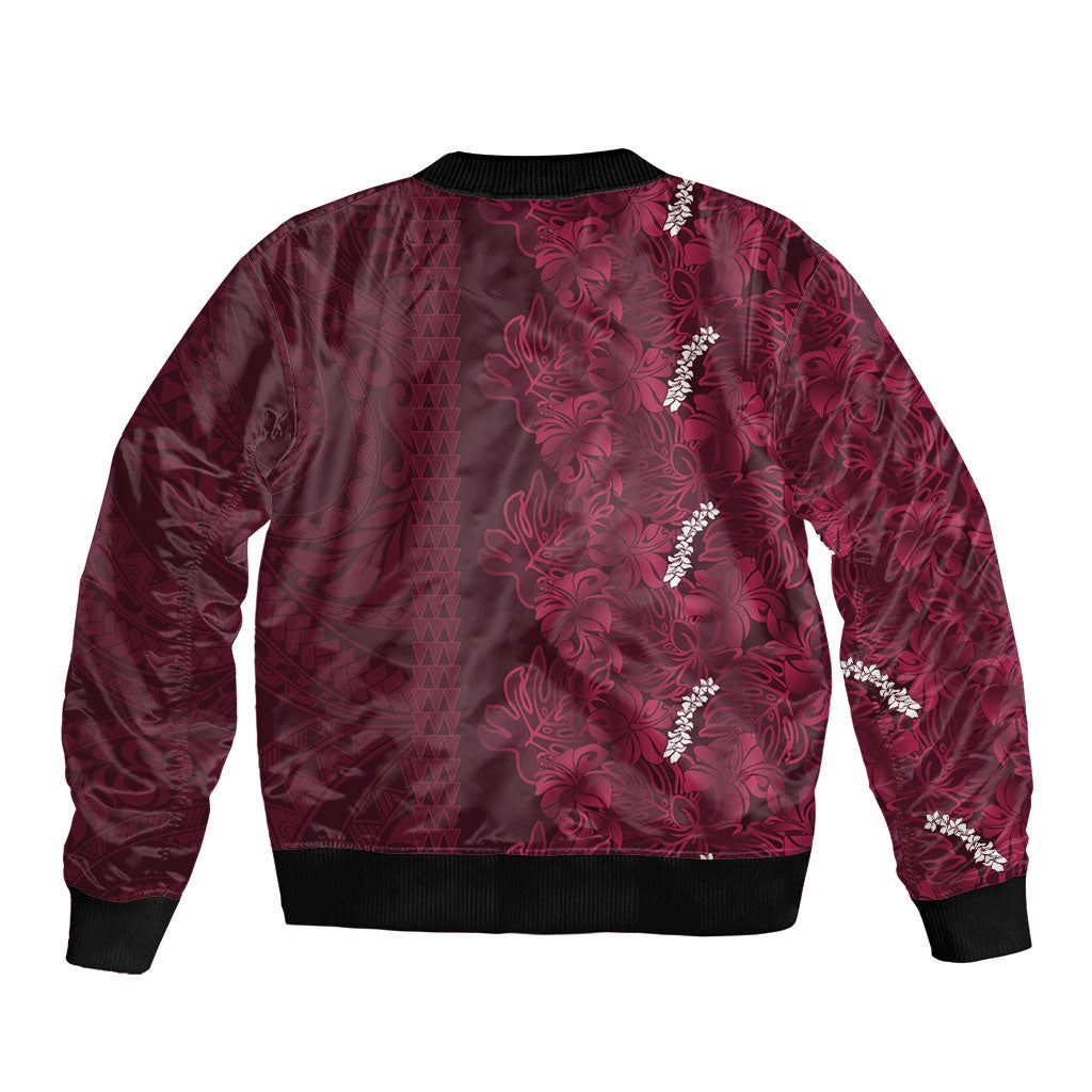 Burgundy Hibiscus Monstera Seamless Kakau Hawaii Bomber Jacket