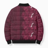 Burgundy Hibiscus Monstera Seamless Kakau Hawaii Bomber Puffer Jacket