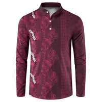 Burgundy Hibiscus Monstera Seamless Kakau Hawaii Button Sweatshirt