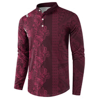 Burgundy Hibiscus Monstera Seamless Kakau Hawaii Button Sweatshirt