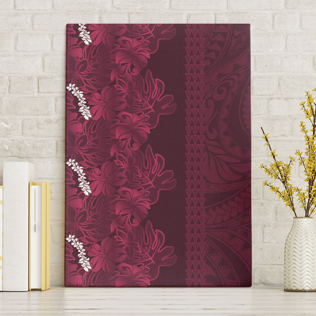 Burgundy Hibiscus Monstera Seamless Kakau Hawaii Canvas Wall Art