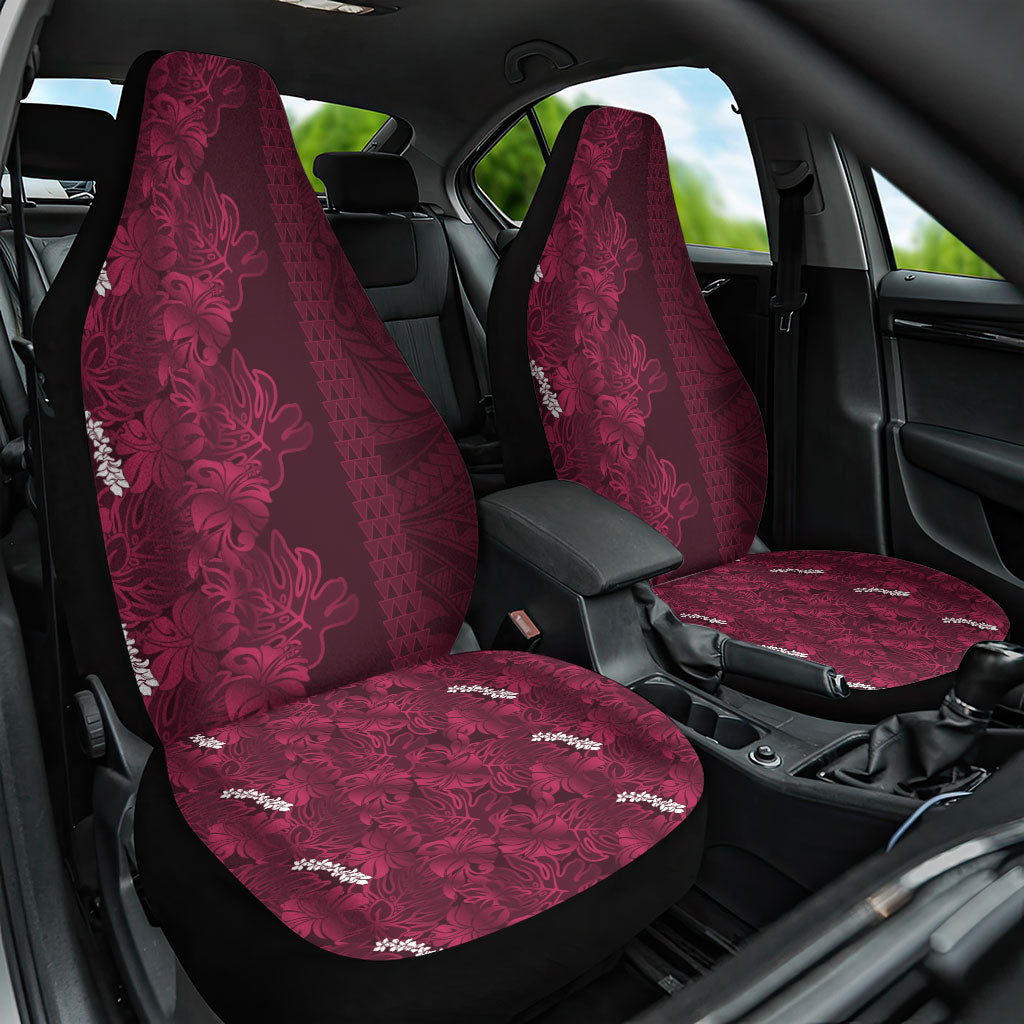 Burgundy Hibiscus Monstera Seamless Kakau Hawaii Car Seat Cover