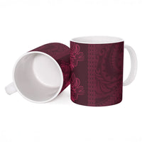 Burgundy Hibiscus Monstera Seamless Kakau Hawaii Ceramic Mug