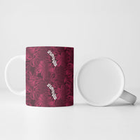 Burgundy Hibiscus Monstera Seamless Kakau Hawaii Ceramic Mug