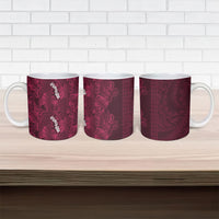 Burgundy Hibiscus Monstera Seamless Kakau Hawaii Ceramic Mug