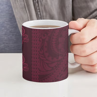 Burgundy Hibiscus Monstera Seamless Kakau Hawaii Ceramic Mug