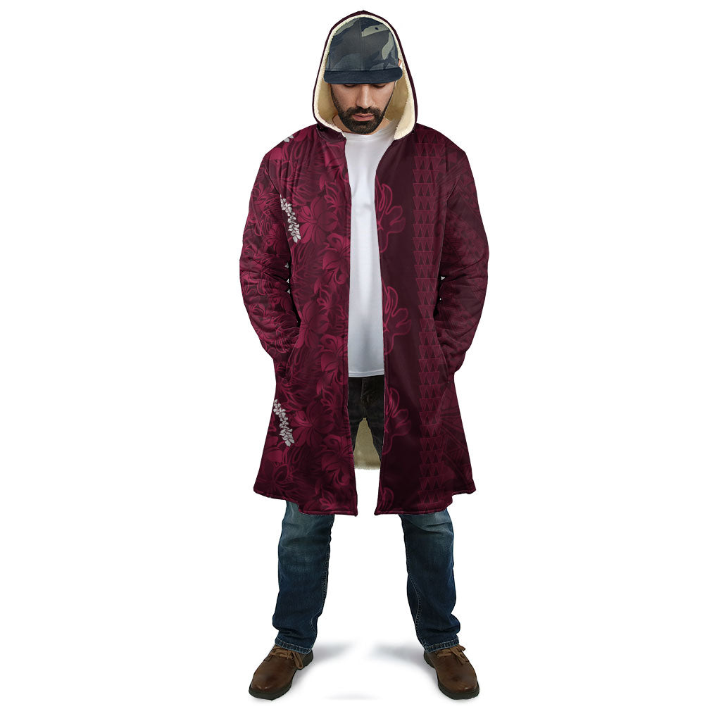 Burgundy Hibiscus Monstera Seamless Kakau Hawaii Cloak