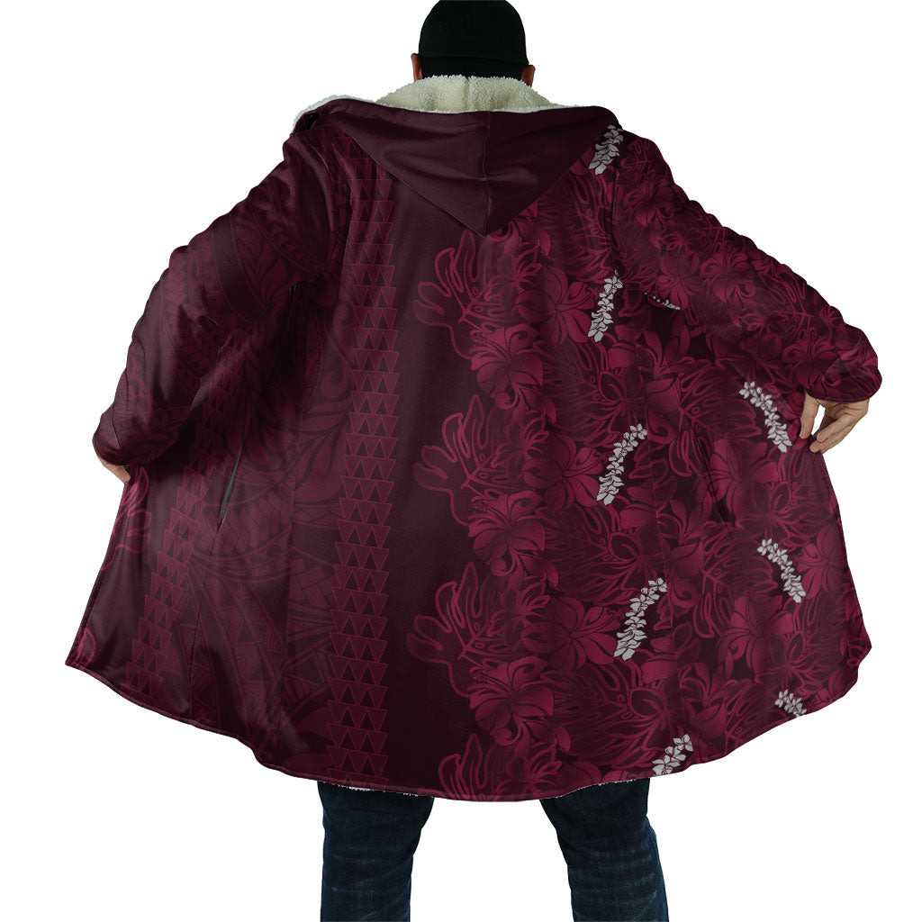 Burgundy Hibiscus Monstera Seamless Kakau Hawaii Cloak