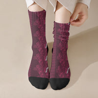 Burgundy Hibiscus Monstera Seamless Kakau Hawaii Crew Socks LT14 Crew Socks Burgundy - Polynesian Pride