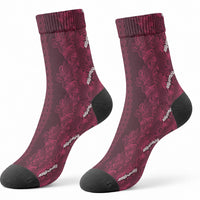 Burgundy Hibiscus Monstera Seamless Kakau Hawaii Crew Socks LT14 - Polynesian Pride