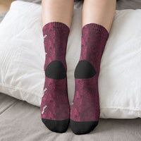 Burgundy Hibiscus Monstera Seamless Kakau Hawaii Crew Socks LT14 - Polynesian Pride